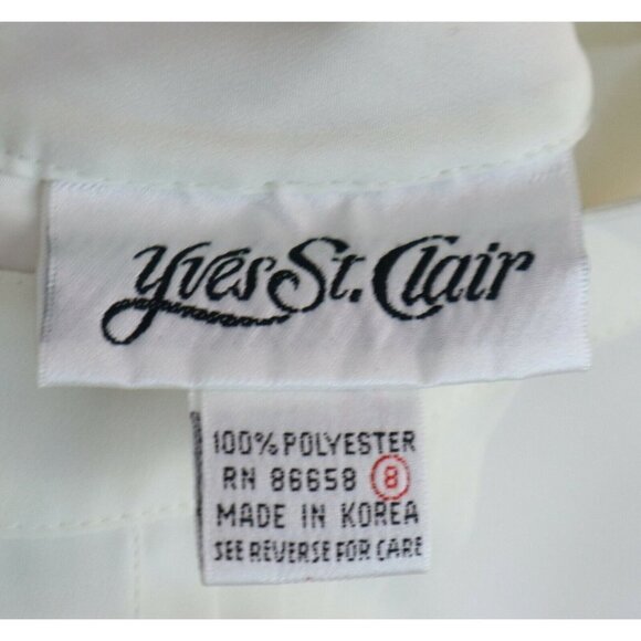 WOMEN'S IVORY WHITE SHORT SLEEVE SILKY TEXTURED BLOUSE - YVES ST. CLAIR - SIZE 8 - Picture 6 of 7